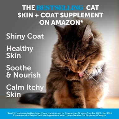 Cat Skin & Coat Health Crunchy & Creamy Chews - Omegas, Vitamin C + E, Biotin Supplement, Soothes Skin and Promotes Shiny Coat, Cat Supplements & Vitamins - Chicken (30-Day Supply) - Image 2