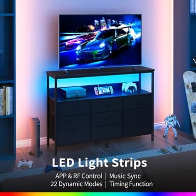 Yoobure LED TV Stand for Bedroom, 50 Inch Kids Dresser with Power Outlets, 7 Drawers Entertainment Center with Storage Shelf, TV Stands Dresser for Bedroom, Living Room, TV Console Entertainment Stand - Image 4