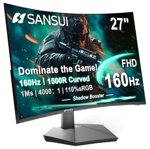 SANSUI 27 Inch Curved 160Hz Gaming Monitor, 1500R Curved Computer Gaming Monitor FHD 1080P, 4000:1, 110% sRGB, FPS/RTS, 1Ms MPRT|FreeSync|HDR|Low Blue Light|HDMI DP| VESA Support, HDMI Cable Incl. - Image 1