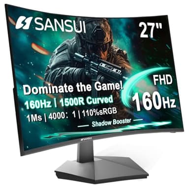 SANSUI 27 Inch Curved 160Hz Gaming Monitor, 1500R Curved Computer Gaming Monitor FHD 1080P, 4000:1, 110% sRGB, FPS/RTS, 1Ms MPRT|FreeSync|HDR|Low Blue Light|HDMI DP| VESA Support, HDMI Cable Incl. - Image 1