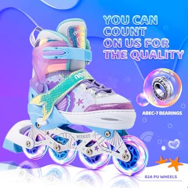 NEMONE Mermaid Inline Skates, 4 Sizes Adjustable Skates for Girls Kids with Light up Wheels, Indoor Beginner Outdoor for Kids Ages 4-6 5-8 6-12 8-12 - Image 4