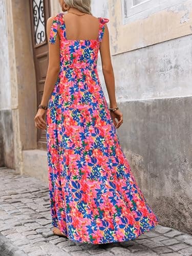 PRETTYGARDEN Womens Dresses 2025 Summer Floral Sleeveless Maxi Dress Casual Spaghetti Strap Tiered Flowy Beach Long Dress(Blue Pink,X-Large) - Image 7