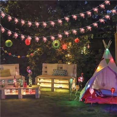 Egcol Pink Flamingo String Lights 8.5Ft 10 Tropical Flamingo Fairy Lights Plug in UL Listed for Indoor Outdoor Party Camping Bedroom Patio Christmas Wedding Decorations - Image 6