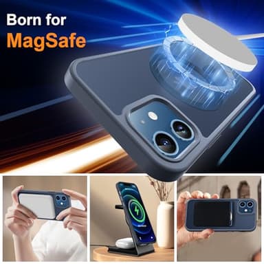 ORETECH Magnetic for iPhone 12 Case/iPhone 12 Pro Case, [Compatible with MagSafe][2 Pcs Screen Protectors][15 FT Drop Protection], Frosted Translucent Shockproof Phone Case Cover 6.1" Navy Blue - Image 2