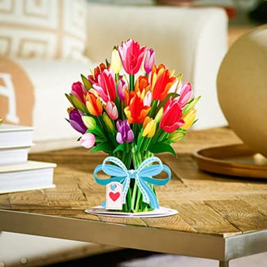 Paper Love HugePop Tulips Flower Bouquet 3D Pop Up Card, With Detachable Paper Bouquet, Gift for Birthday, Wedding, Thank You, All Occasions - Jumbo 10" x 14" Cards - Includes Envelope and Note Tag - Image 6