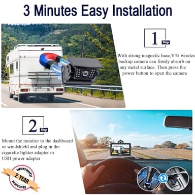 Wireless Backup Camera Solar Magnetic: Portable Cordless Scratch-Proof Truck Trailer Hitch Rear View Camera HD 1080P No Wiring No Drilling Rechargeable 5'' Monitor Kit for Car RV Camper - DoHonest R50 - Image 2