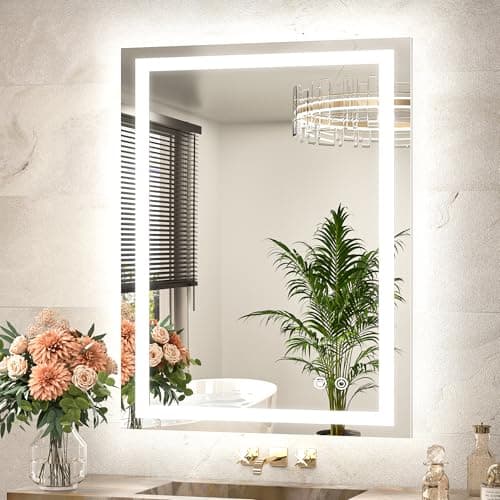 TETOTE LED Bathroom Mirror with Lights 28 x 36 Frontlit and Backlit Light up Mirror, Brighter Lighted Bathroom Mirror for Wall, 3-Color Anti Fog Mirror, Waterproof, Shatterproof Tempered Glass - Image 1