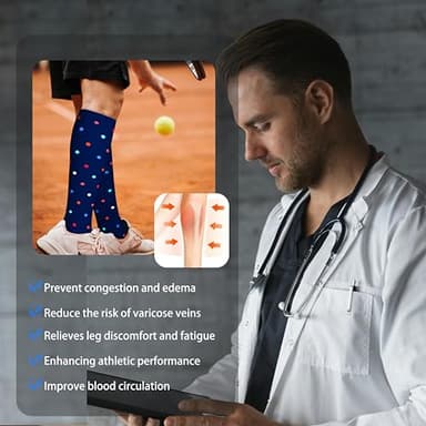 LEVSOX Cotton Compression Socks for Women&Men 20-30 mmHg Knee High Cute Fun Crazy Support Sock for Nurses, Travel and Flight, Pregnancy, 2 Pairs, Black and Navy Blue Polkadot - Image 6