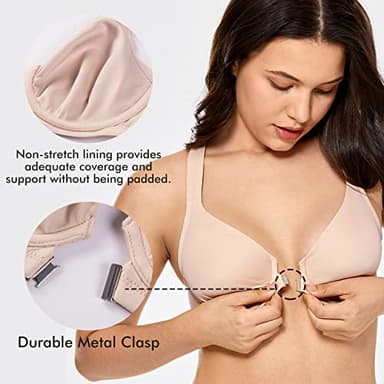 DELIMIRA Women's Front Closure Racerback Bras Plunge Unlined Underwire Full Coverage Seamless Bra B-H Cups Black 44DD - Image 4