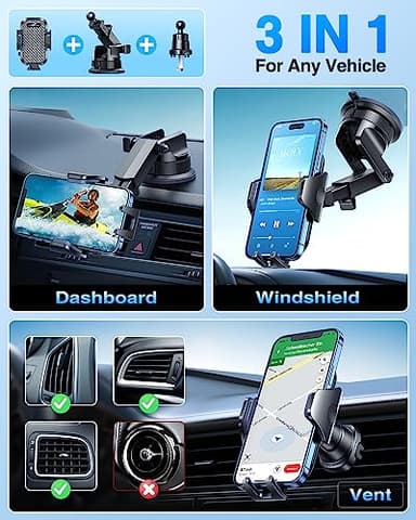 [2025 True Military-Grade] Car Phone Holder VANMASS [Upgraded Strongest Suction & Clip] Cell Phone Mount for Dashboard Windshield Vent, Truck Cradle Stand for iPhone 17 Pro Max 16 15 14 Android Camera - Image 4
