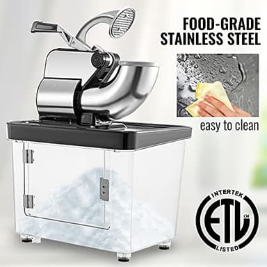 VEVOR 110V Commercial Ice Crusher 661LBS/H, ETL Approved 300W Electric Snow Cone Machine with Dual Blades, Stainless Steel Shaved Ice Machine with Safety On/Off Switch for Family, Restaurants, Bars - Image 8