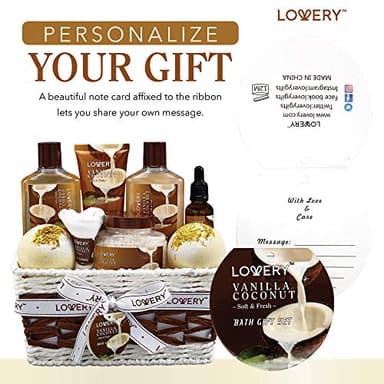 Gifts For Women Gift Basket for Women– 9 Piece Set of Vanilla Coconut Home Spa Set, Includes Fragrant Lotions, Extra Large Bath Bombs, Coconut Oil, Luxurious Bath Towel & More - Image 8