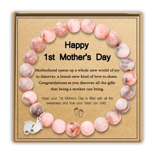 New Mom Gifts as First Mothers Day Gifts for New Mom After Birth, 1st Mothers Day Gifts as Footprint Charm Mama New Mom Bracelet for Women, New Mom Jewelry as Pregnant Mothers Day Gifts Ideas for Her - Image 1