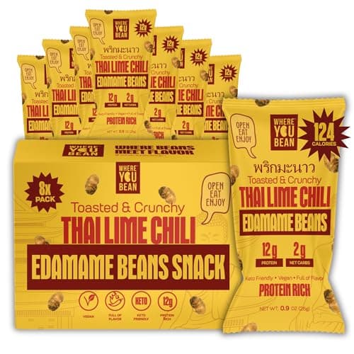 Where You Bean Edamame Beans Snack (Thai Lime Chili) - Crunchy and Dry Roasted Edamame Beans - High Protein Snacks, Keto and Vegan Healthy Snacks for Adults & Low Carb Asian Snack 0.9 oz (Pack of 8) - Image 1