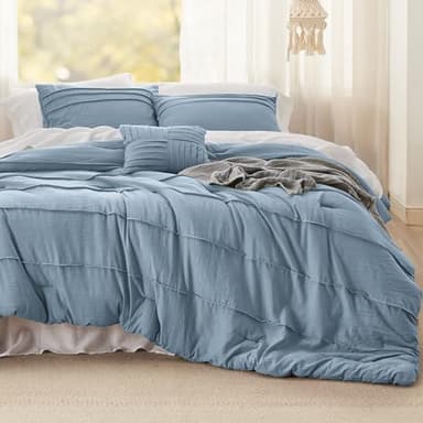 Bedsure Twin Comforter Set - 3 Pieces Pinch Pleat Bed Set, Light Blue Boho Bedding for All Season, 1 Soft Comforter, 1 Pillowcase, 1 Decorative Pillow - Image 2