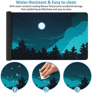 iCasso Extended Gaming Mouse Pad (35.4x15.7 in), Large 3mm Non-Slip Rubber Base Mousepad with Stitched Edges, Waterproof Keyboard Mouse Mat Desk Pad for Work, Game, Office, Home - Silent Night - Image 6