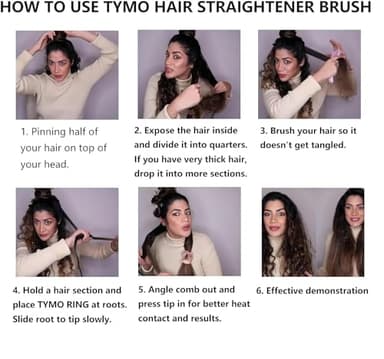 TYMO Ionic Hair Straightener Brush - One-Step Hair Straightener for Women, Straightening Brush with Negative Ions, 16 Temp Settings, LCD Display, Dual Voltage, Hot Comb Flat Iron for Frizz-Free Styles - Image 8