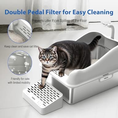 Furkid Stainless Steel Cat Litter Box with Lid, XL Extra Large Litter Box for Big Cats, High Sided Kitty Metal Pan with Pedal Filter and Scoop, Non-Sticky&Anti-Leakage Easy Cleaning Gray - Image 4