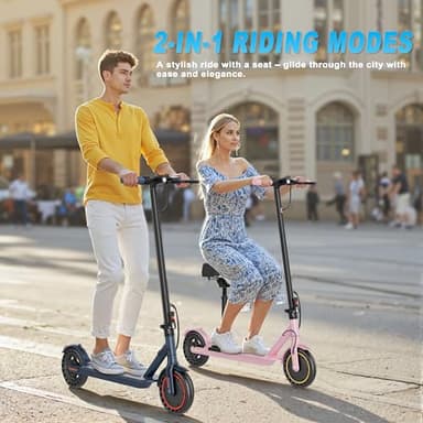 Electric Scooter for Adults with Seat, 350W Folding Lightweight Commuter E Scooter, 8.5" Solid Tires, 16 MPH, 21 Mile Range, Dual Brake, Cruise Control, APP Control for Teens, Phone Holder - Image 2
