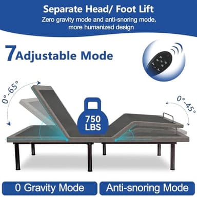 Queen Size Adjustable Bed Frame, Adjustable Bed Base with Wireless Remote, Separate Head/Foot Lift, Sturdy Metal, 0 Gravity/Anti-Snore, Easy Assembly, Quiet Motor, Smart Ergonomic Electric Bed - Image 6