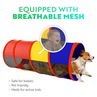 Playz 5pc Kids' Play Tents & Tunnels - Ball Pit for Toddlers, Basketball Hoop, Crawling Tubes, Pop-Up Playhouses, Baby Obstacle Course for Indoor or Outdoor Use - Image 7