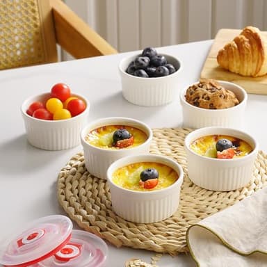 Dafuceramic Ramekins with Lids 8 oz White Creme Brulee Ramekins Ceramic Oven Safe Pudding Cups, Set of 6 Porcelain Custard for Baking Dishwasher and Microwave safe - Image 5