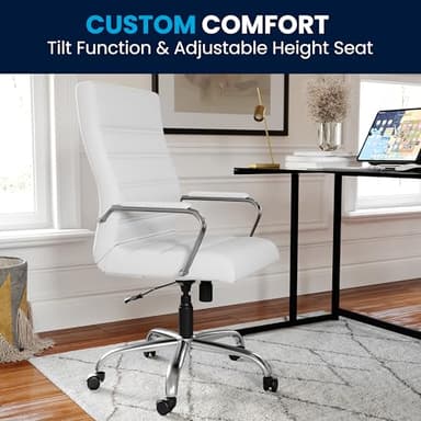 Flash Furniture Whitney High-Back Swivel LeatherSoft Desk Chair with Padded Seat and Armrests, Adjustable Height Padded Office Chair, White/Chrome - Image 7