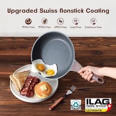 SENSARTE Nonstick Frying Pan Skillets, Swiss Granite Coating Omelette Pans, Healthy Cookware Chef's Pan, Free of Intentionally Added PFOA (8+11Inch with Lid) - Image 2