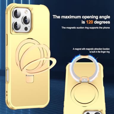SKYLMW Compatible with iPhone 16 Pro Max Case with Invisible Magnetic O-Ring Stand Military-Grade Case for iPhone 16 ProMax 6.9" [Compatible with Mag-Safe][Great Grip Feeling], Gold - Image 9