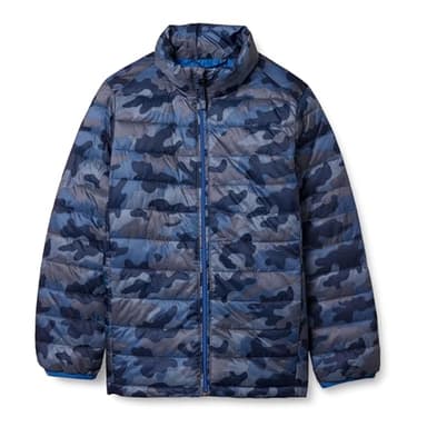 Amazon Essentials Boys' Lightweight Water-Resistant Packable Puffer Jacket, Blue Camo, Large - Image 1