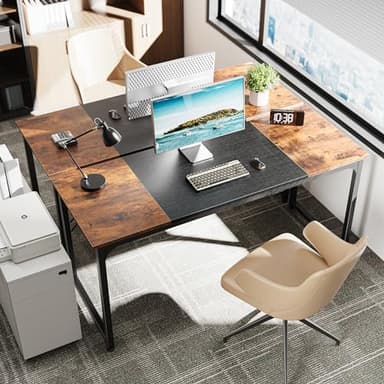 Huuger Computer Desk, 63 Inch Office Desk, Gaming Desk with Storage, Writing Desk Work Desk for Home Office, Study, Modern Simple Desk, Large Legroom, Metal Frame, Rustic Brown and Black - Image 2