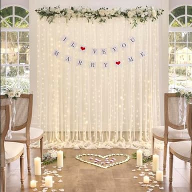 Champagne Tulle Backdrop Curtain with Lights String for Parites Wedding 10x8ft Champagne Sheer Backdrop Curtains for Bridal Shower Baby Shower Birthday Party Photo Booth Background Decorations - Image 2