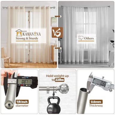 KAMANINA Silver Curtain Rods for Windows 72 to 144 Inches (6-12ft) Long Heavy Duty Curtain Rods, 7/8 Inch Adjustable Drapery Rods with Decorative Netted Texture Finials - Image 6