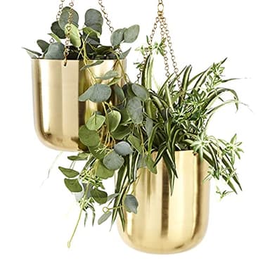 CosmoLiving by Cosmopolitan Metal Indoor Outdoor Wall Planter Indoor Outdoor Hanging Dome Hanging Planter with Chain, Set of 2 Plant Hanger 9", 11"H, Gold - Image 6