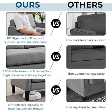 VINGLI Modern Accent Chairs Set of 2, Grey Living Room Chairs Comfy Armchair for Bedroom, Upholstered Sofa Chair Reading Chair for Small Spaces, Apartment, Waiting Room - Image 4