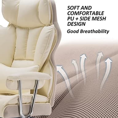 Efomao Desk Office Chair 400LBS, Big and Tall Office Chair, PU Leather Computer Chair, Executive Office Chair with Leg Rest and Lumbar Support, Beige Office Chair - Image 6