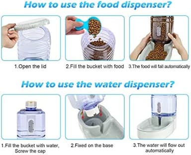 Automatic Dog Cat Feeder and Water Dispenser Gravity Food Feeder and Waterer Set with Pet Food Bowl for Small Medium Dog Puppy Kitten, Large Capacity 1 Gallon x 2(Grey - Image 5