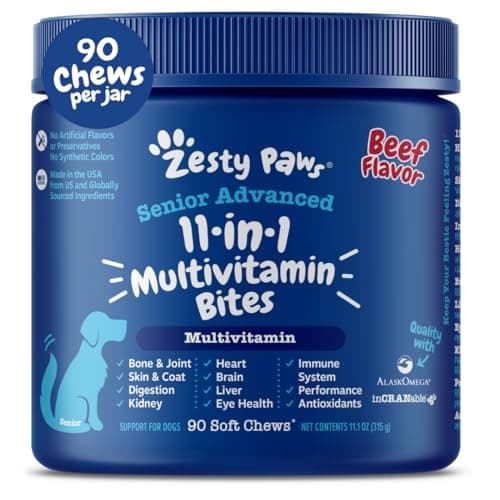 Zesty Paws Senior Dog Multivitamin Treats - Glucosamine for Dogs + Digestive Enzymes & Probiotics - Grain Free Dog Vitamins and Supplements for Skin & Coat + Immune Health Beef - Advanced - 90ct - Image 1