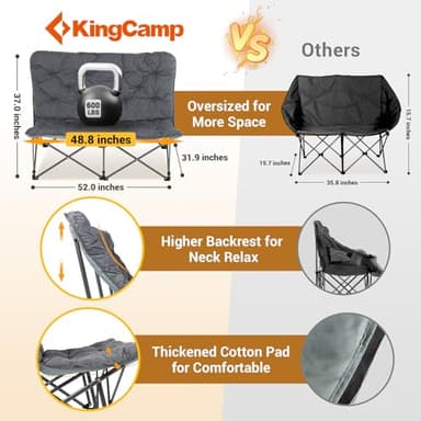 KingCamp Double Butterfly Chair, Oversized Thick Padded Camping Couch Portable Folding Loveseat 600lbs Heavy Duty Comfy Seat with High Back & Carry Bag for Outdoor Indoor Patio Home Living Bed Room - Image 2