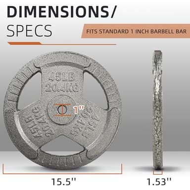Fitvids Cast Iron 1-Inch Standard Weight Plate for Strength Training & Weightlifting, Multiple Weights Available, 45LB (Pair) - Image 2