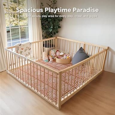 Mallify Soft Thicker Baby Mat for Floor 50"x50", Non-Slip Baby Play Mat, Easy to Clean 50x50 Playpen Mat, Portable Playmat, Crawling Mat for Infants, Babies, Toddlers, Activity Mat, Rainbow, Brown - Image 4