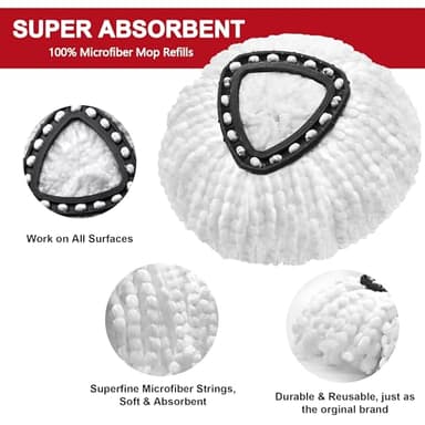 Mop Replacement Heads for O-Ceda Mop Replace Head EasyWrin Spin Mop Heads Replacements, Microfiber Spin Mop Refills, Easy Cleaning Mop Head Replacement (White-3 Mop Heads) - Image 4