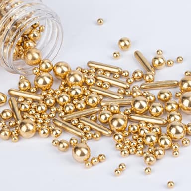 Twisweet Gold Pearl Rods Sprinkles, Edible Sugar Sprinkles for Cake Decorating Mix Size Candy Pearls for Baking Cake Topper Ice Cream Cupcake Cookie Dessert Decorations, Wedding Valentines Birthday Christmas Easter Mother's Day Supplies (130g/4.58oz) - Image 4