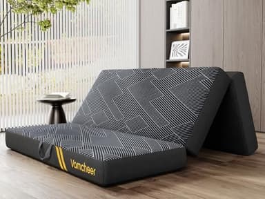 Vamcheer Tri Folding Mattress Full Size - 6 Inch Foldable Mattress Portable Tri-fold Memory Foam Mat, Handle & Non-Slip Bottom with Washable Cover for Travel RV Camping Guest, 73"x52"x6", Grey - Image 1