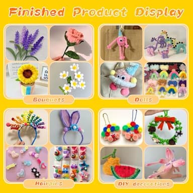 ZXIIXZ 100Pcs Pipe Cleaners, Pipe Cleaners Craft, Creative Craft Pipe Cleaners for Flower Making, Chenille Stems Crafting Pipe Cleaners Flowers, Craft Supplies for Home Festivals DIY/Yellow - Image 6