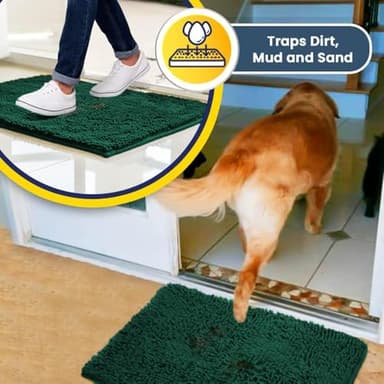 Muddy Mat® AS-SEEN-ON-TV Highly Absorbent Microfiber Dog Door Mat and Pet Rug, Non Slip Thick Washable Area and Bath Mat Soft Chenille for Kitchen Bathroom Bedroom and Indoor-Dark Green Runner 24"X60" - Image 7