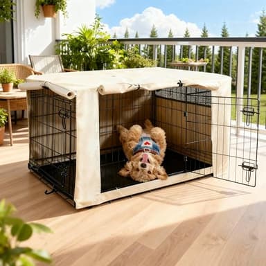 HiCaptain Dog Crate Cover 24.0" L x 18.0" W x 20.0" H with Breathable Mesh, Durable Heavy Duty Kennel Cover, Dual Zippered Panels, Windproof Waterproof UV-Resistant(Beige) - Image 1