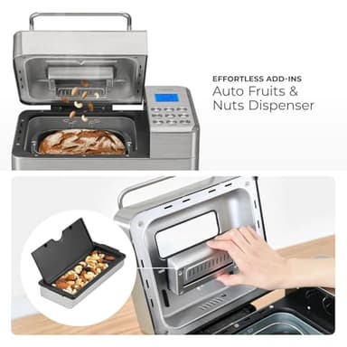 CUCKOO Bread Maker Machine with 15 Menu Options + 3 Crust Colors, 2 lbs Bread Machine with Automatic Fruit & Nut Dispenser, Includes 6 Accessories, Ideal Breadmaker for Sourdough (CBM-AAB101S) - Image 3