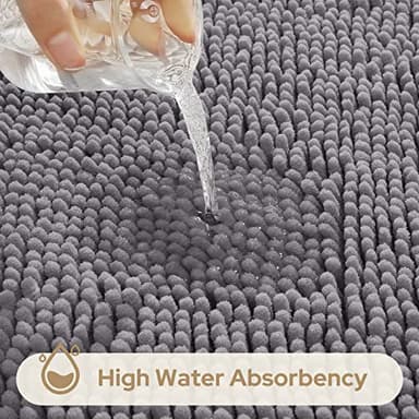 HOMEIDEAS 3 Pieces Bathroom Rugs, Ultra Soft Non Slip Absorbent Chenille Toilet Bath Mat Set (Grey,17"x24"+20"x32"+U Shape 20"x24") - Image 5