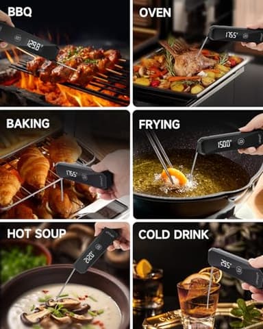 Meat Thermometer Digital 0.5 Sec Instant Read Thermometer, Accurate to ±0.5°F Ultra Fast Digital Food Thermometer for Cooking Outside Grill BBQ, 180° Auto Rotating Display, Waterproof, Auto Wake/Sleep - Image 8